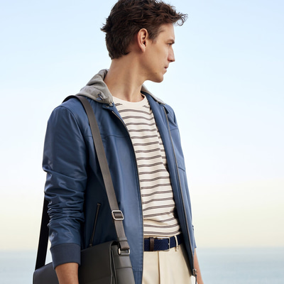 Sionan Erkek Kapüşonlu Deri Ceket