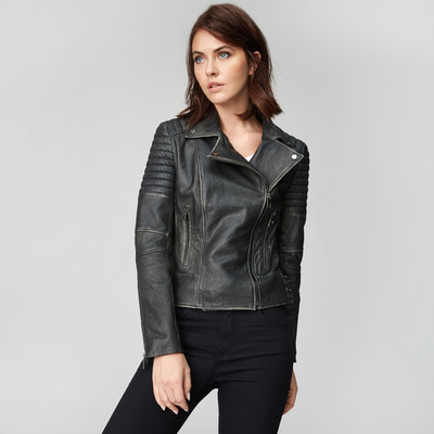 Siyah Bonita Kadın Deri Biker Mont