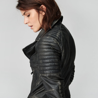 Siyah Bonita Kadın Deri Biker Mont