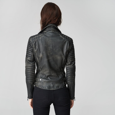 Siyah Bonita Kadın Deri Biker Mont