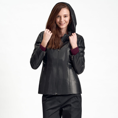 Siyah Dayra Kadın Deri Mont