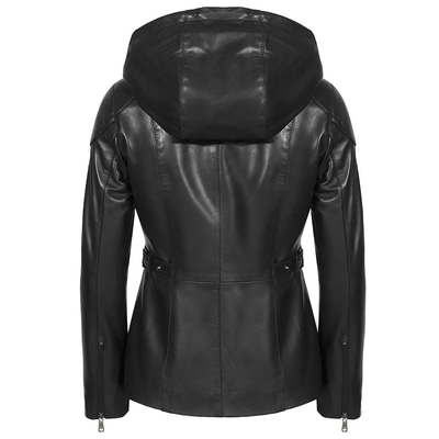 Siyah Dayra Kadın Deri Mont