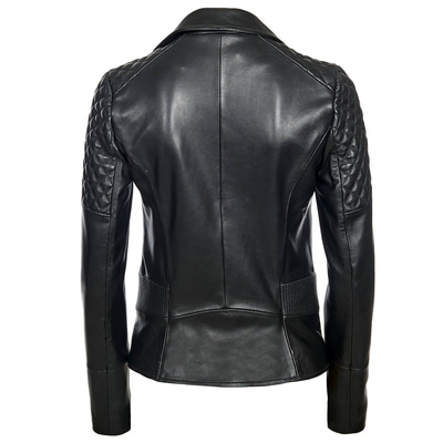 Siyah Delma Kadın Deri Biker Mont