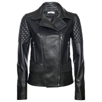 Siyah Delma Kadın Deri Biker Mont