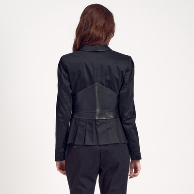 Siyah Deri Detaylı Kadın Ceket