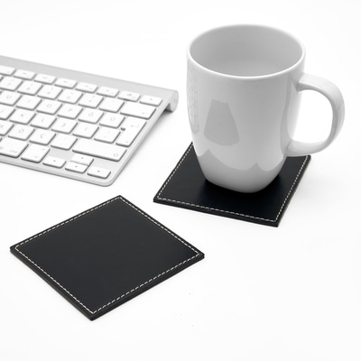 Siyah Deri Dörtlü Bardak Altlığı