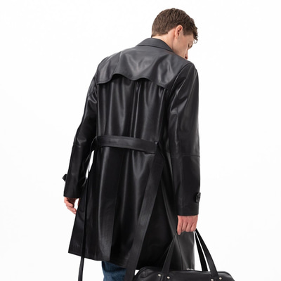 Siyah Erkek Deri Trençkot