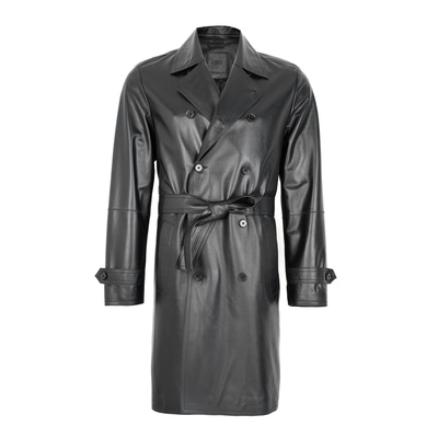 Siyah Erkek Deri Trençkot
