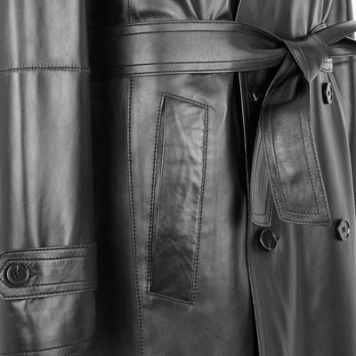 Siyah Erkek Deri Trençkot