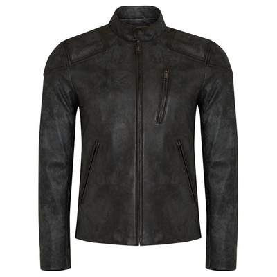 Siyah Erkek Eskitme Deri Ceket