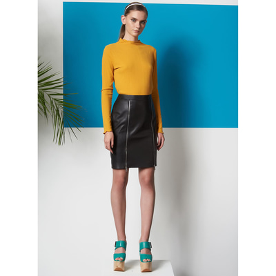 Siyah Fausto Kadın Deri Kalem Etek