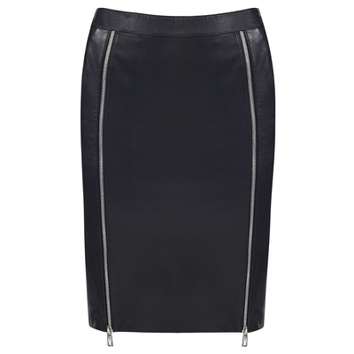Siyah Fausto Kadın Deri Kalem Etek