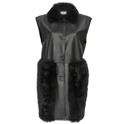 Siyah Gladys Kadın Uzun Kürk Yelek