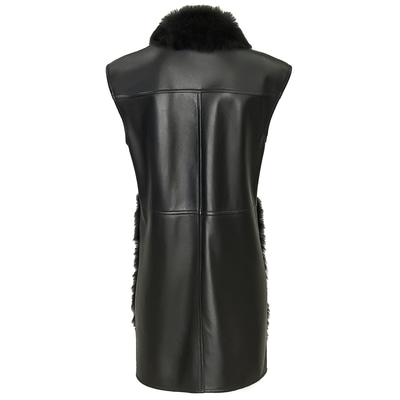 Siyah Gladys Kadın Uzun Kürk Yelek