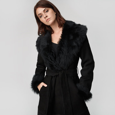 Siyah Ileanna Kadın Kürk Kaban