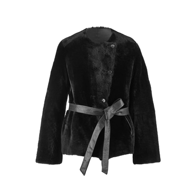 Siyah Kadın Çift Taraflı Kürk Ceket