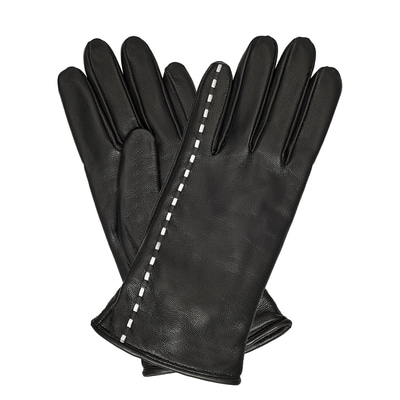 Siyah Kadın Deri Şeritli Eldiven