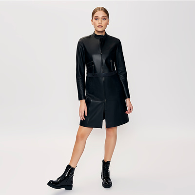 Siyah Kadın Deri Trençkot