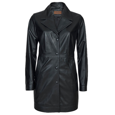 Siyah Kadın Deri Trençkot