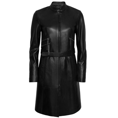 Siyah Kadın Deri Trençkot