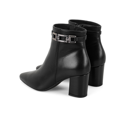 Siyah Kadın DesaComfort Toka Aksesuarlı Topuklu Deri Bot