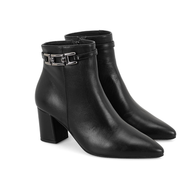 Siyah Kadın DesaComfort Toka Aksesuarlı Topuklu Deri Bot