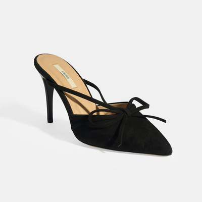 Siyah Kadın Fiyonk Detaylı Süet Topuklu Abiye Ayakkabı