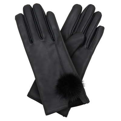 Siyah Kadın Kürk Detaylı Deri Eldiven