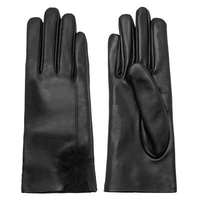 Siyah Kadın Kürk Detaylı Deri Eldiven