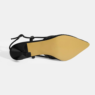 Siyah Kadın Perforeli Slingback Deri Topuklu Ayakkabı