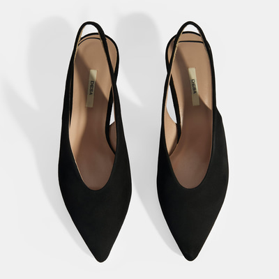 Siyah Kadın Süet Slingback Topuklu Ayakkabı