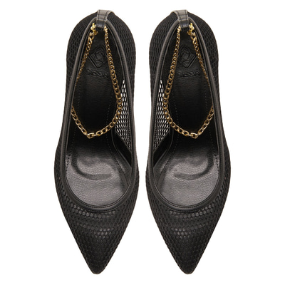 Siyah Karla Kadın Zincir Detaylı Klasik Ayakkabı