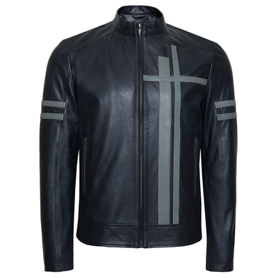 Siyah Ligne Erkek Deri Mont