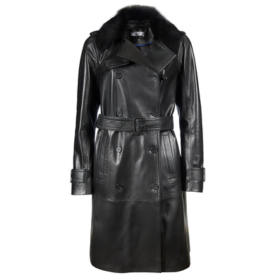 Siyah Marjorie Kadın Deri Trençkot