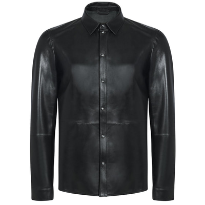 Siyah Mateja Erkek Deri Gömlek
