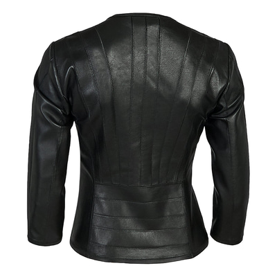 Siyah Menilis Kadın Panelli Deri Biker Mont