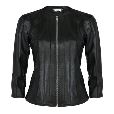 Siyah Menilis Kadın Panelli Deri Biker Mont