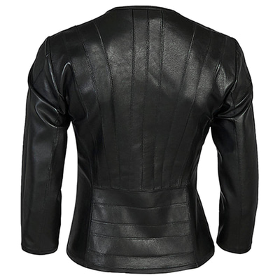 Siyah Menilis Kadın Panelli Deri Biker Mont