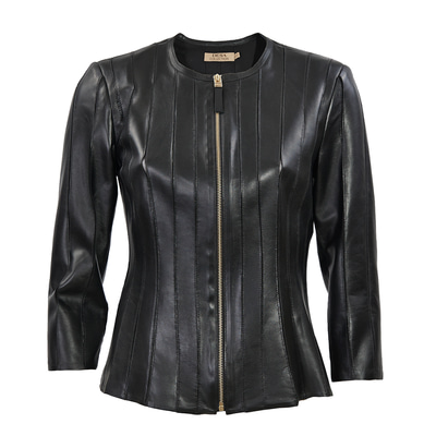 Siyah Menilis Kadın Panelli Deri Biker