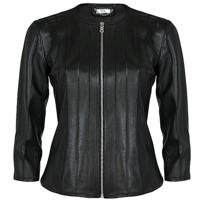 Siyah Menilis Kadın Panelli Deri Biker Mont