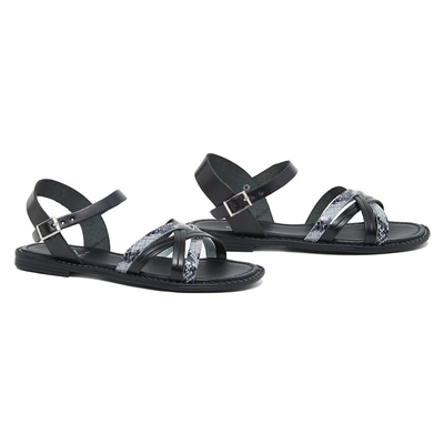 Siyah Zerra Kadın Deri Sandalet