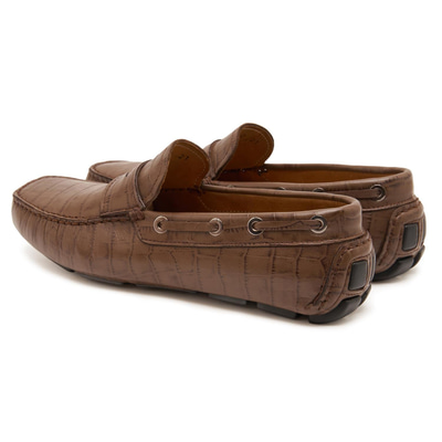 Stella Kahve Erkek Kroko Baskılı Deri Loafer