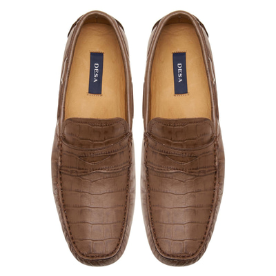Stella Kahve Erkek Kroko Baskılı Deri Loafer