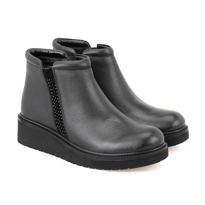 Stella Siyah Kadın Fermuarlı Deri Bot