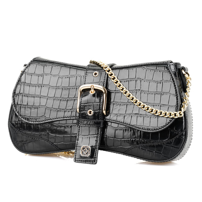Stengel Siyah Kadın Kroko Baskılı Deri Omuz Çantası