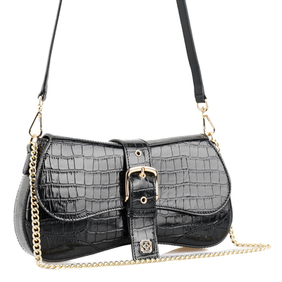 Stengel Siyah Kadın Kroko Baskılı Deri Omuz Çantası