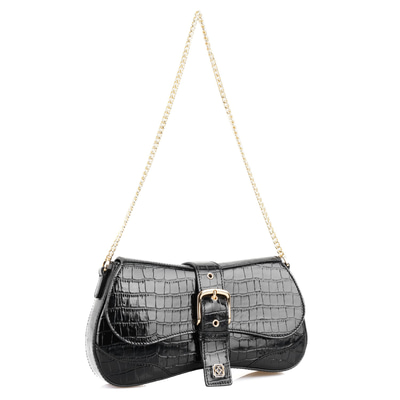 Stengel Siyah Kadın Kroko Baskılı Deri Omuz Çantası