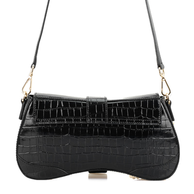 Stengel Siyah Kadın Kroko Baskılı Deri Omuz Çantası