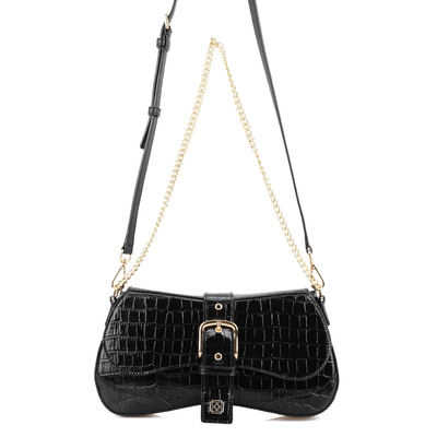 Stengel Siyah Kadın Kroko Baskılı Deri Omuz Çantası