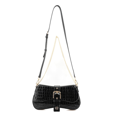 Stengel Siyah Kadın Kroko Baskılı Deri Omuz Çantası